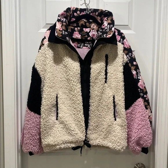 For Love and Lemons Cozy Zip-Up Jacket Colorblock floral stand collar Teddy bear - Picture 12 of 12